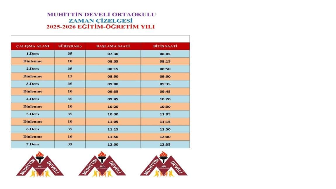 OKULUMUZUN 2025 - 2026 EĞİTİM ÖĞRETİM YILI ZAMAN ÇİZELGESİ BELİRLENMİŞTİR.